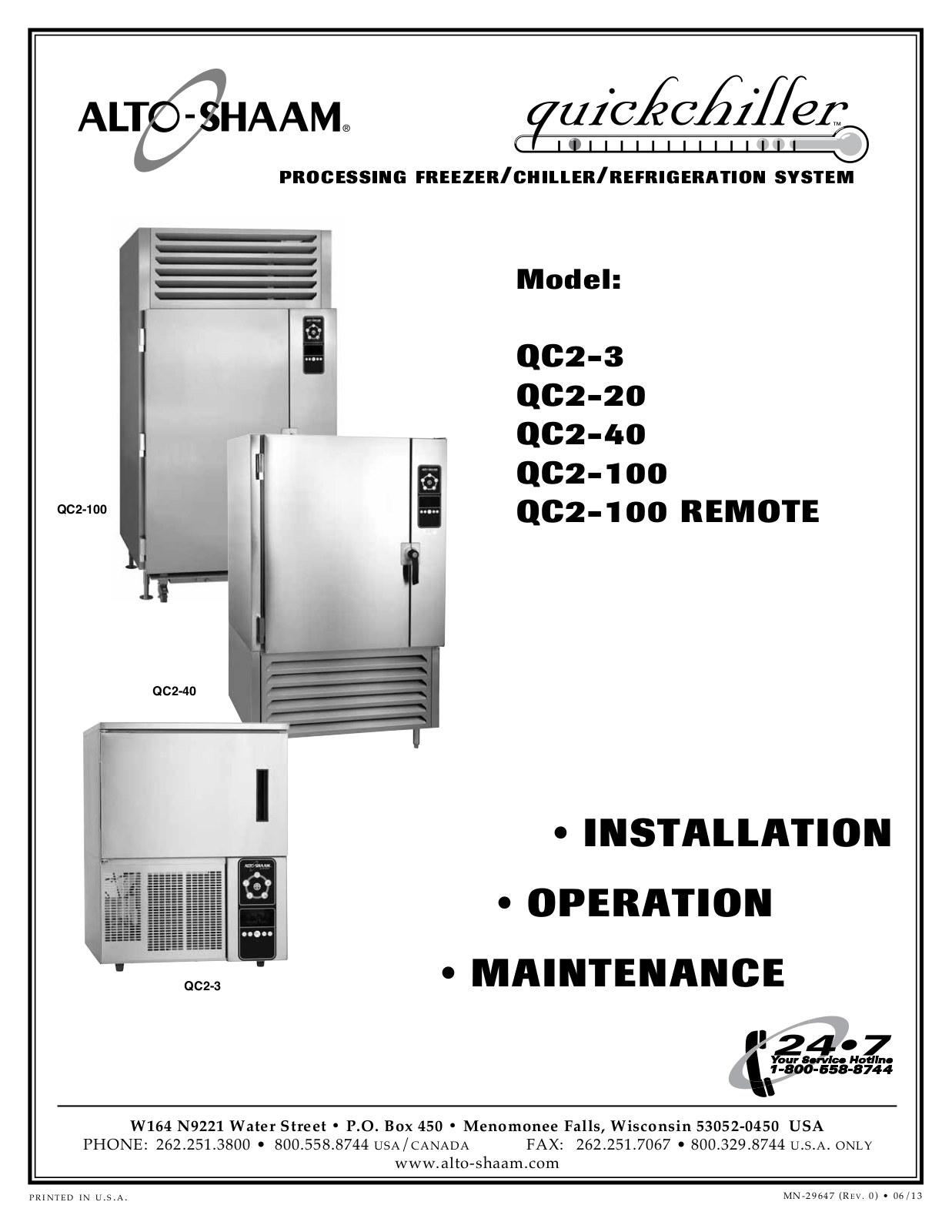 Alto-Shaam QC2-20, QC2-40, QC2-3, QC2-100 REMOTE, QC2-100 User Manual 2