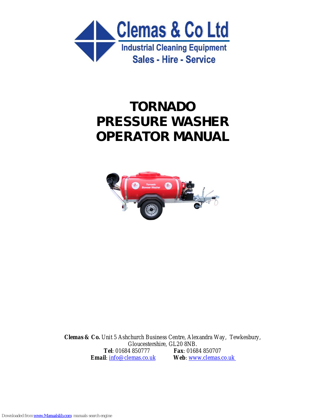 Clemas & Co TORNADO, Tornado P1 Mini Bowser, Tornado P2 Mini Bowser, Tornado P4, Tornado D1ES Operator's Manual