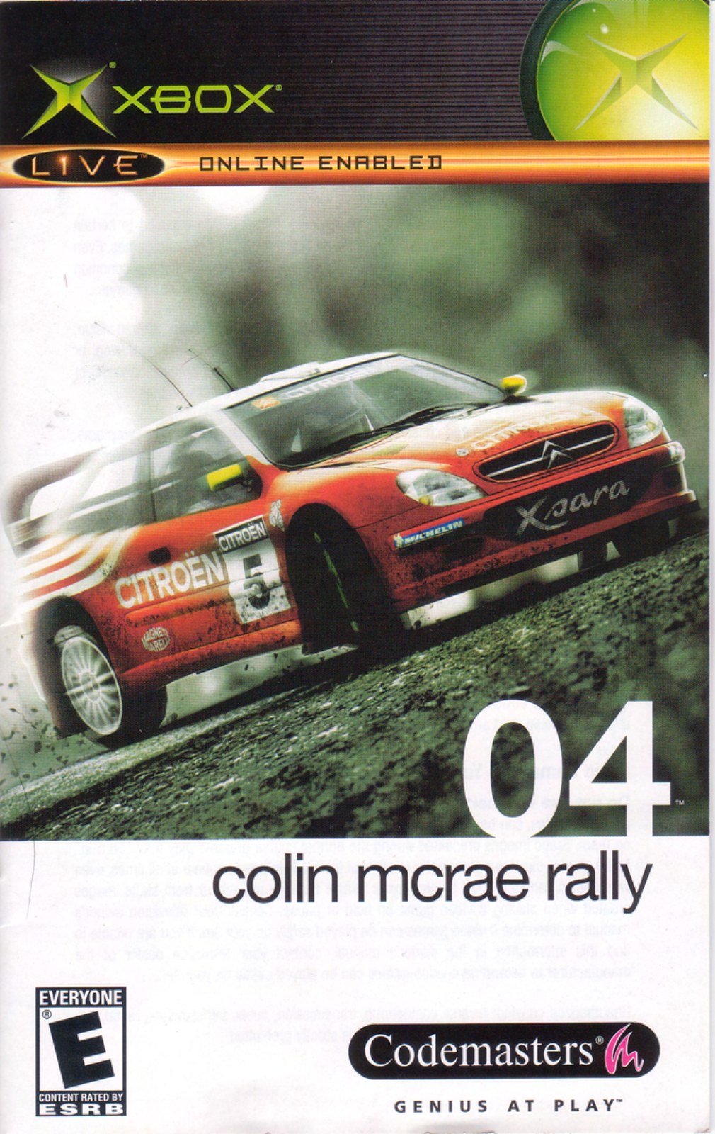 Games Microsoft XBOX COLIN MCRAE RALLY 2004 User Manual