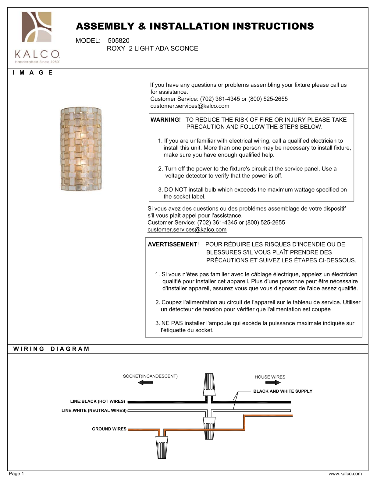 Kalco 505820OL Assembly Guide