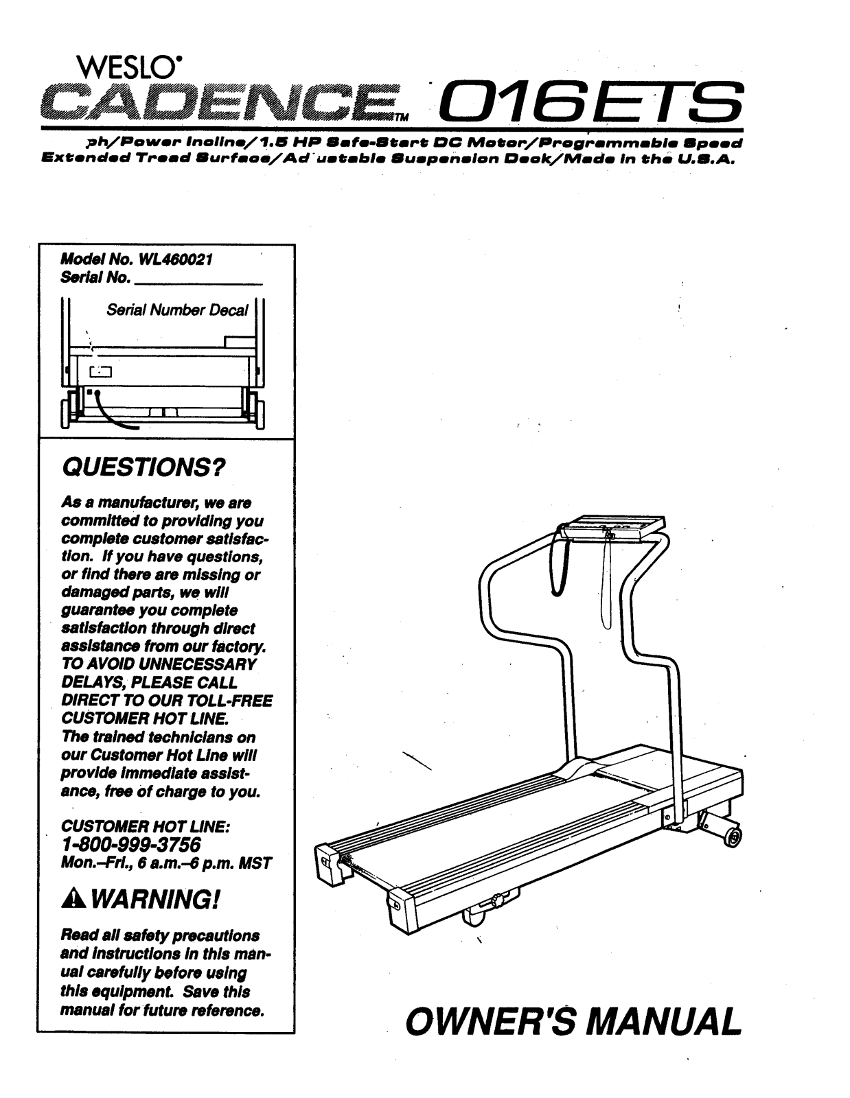 Weslo WL460021 Owner's Manual