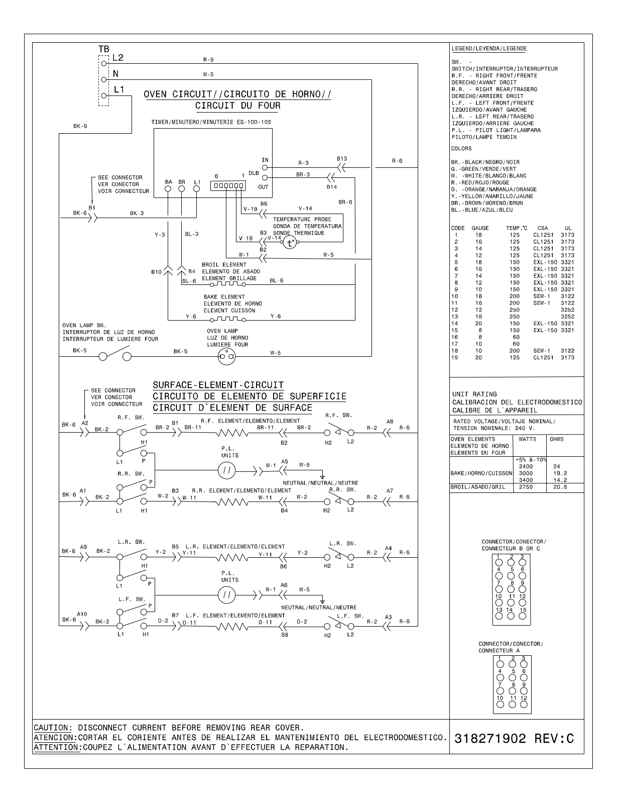 Frigidaire FFES3005LW, FFES3005LB, FFED3005LW Wiring Diagram