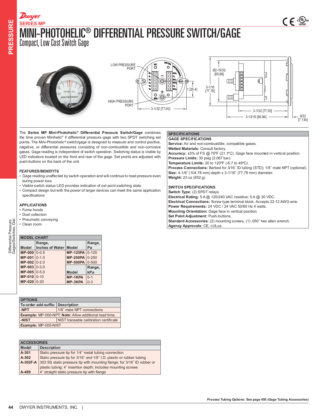 Dwyer Instruments SERIES MP Catalog Page