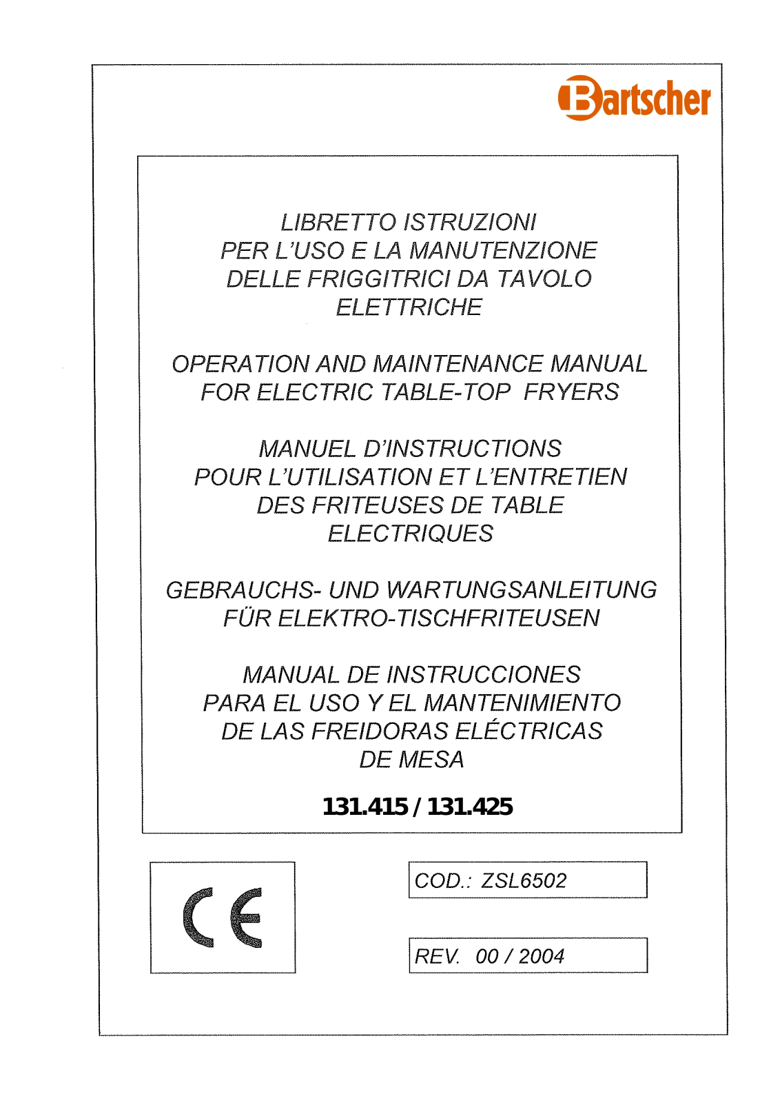 Bartscher 131.415, 131.425 User Manual