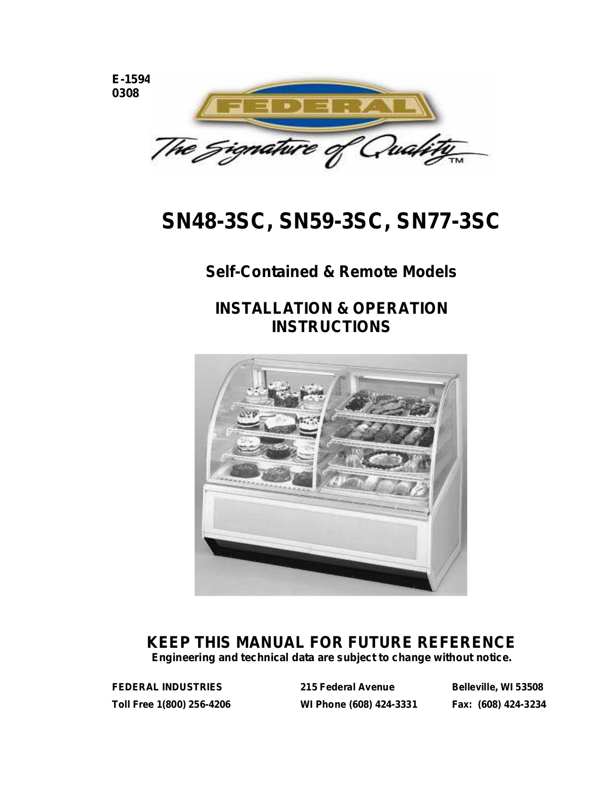 Federal Industries SN48-3SC Installation  Manual