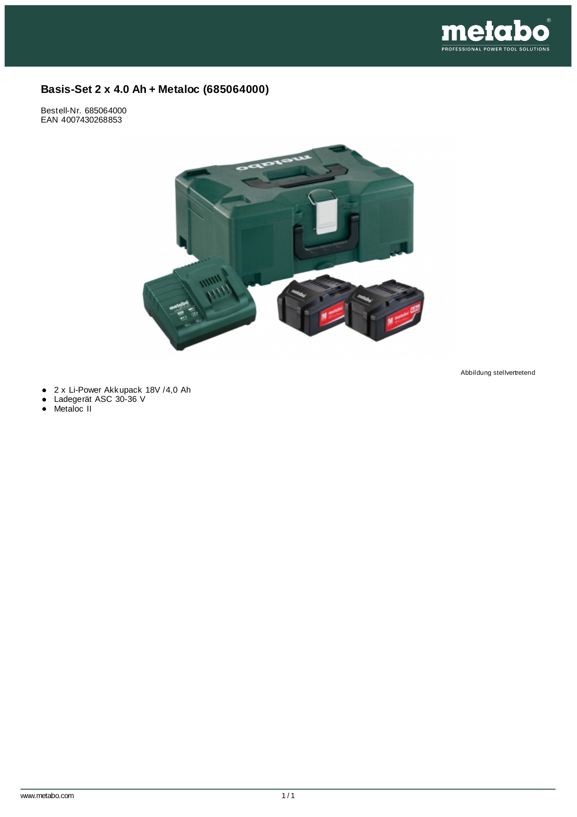 Metabo Basis-Set 2 x 4.0 Ah + Metaloc User Manual