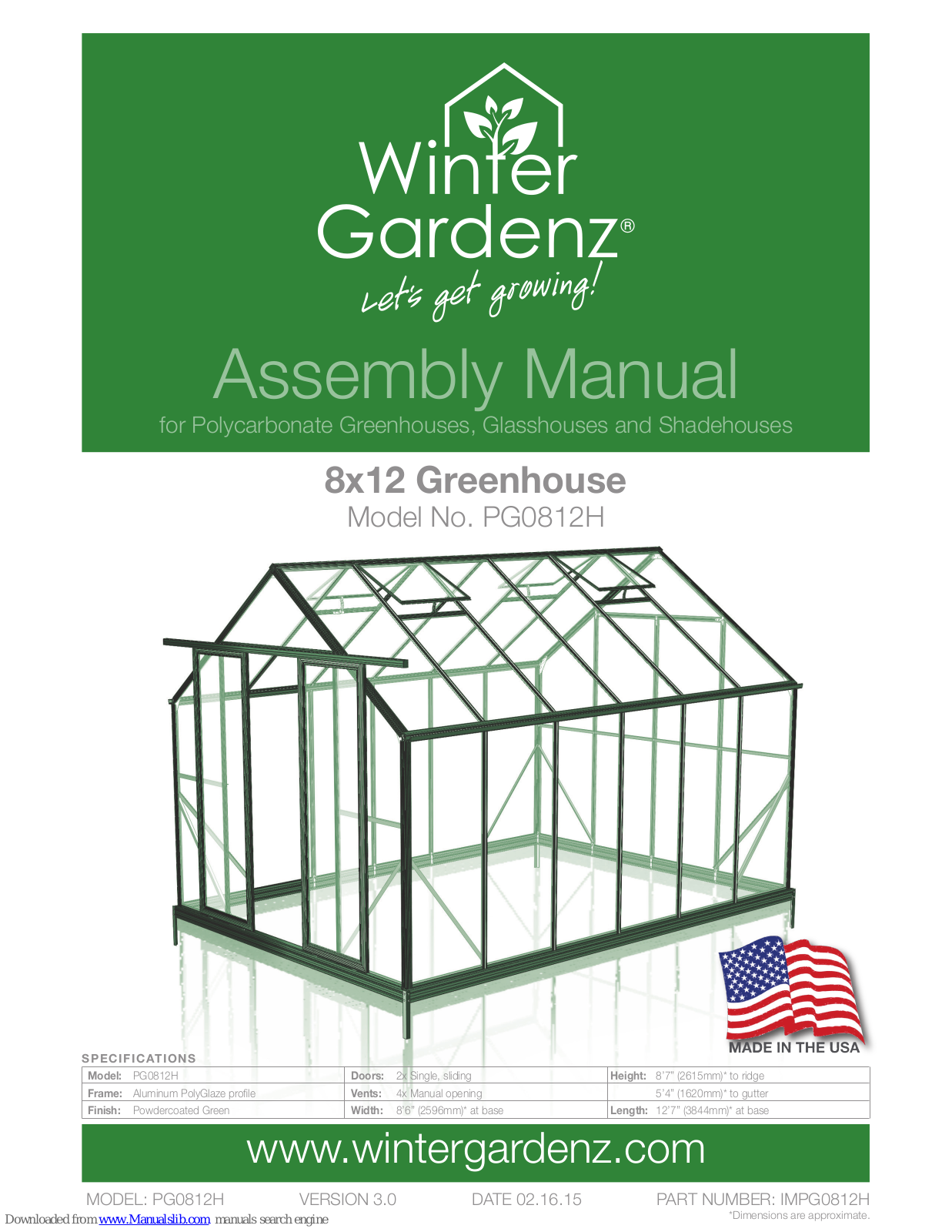 Winter Gardenz PG0812H Assembly Manual