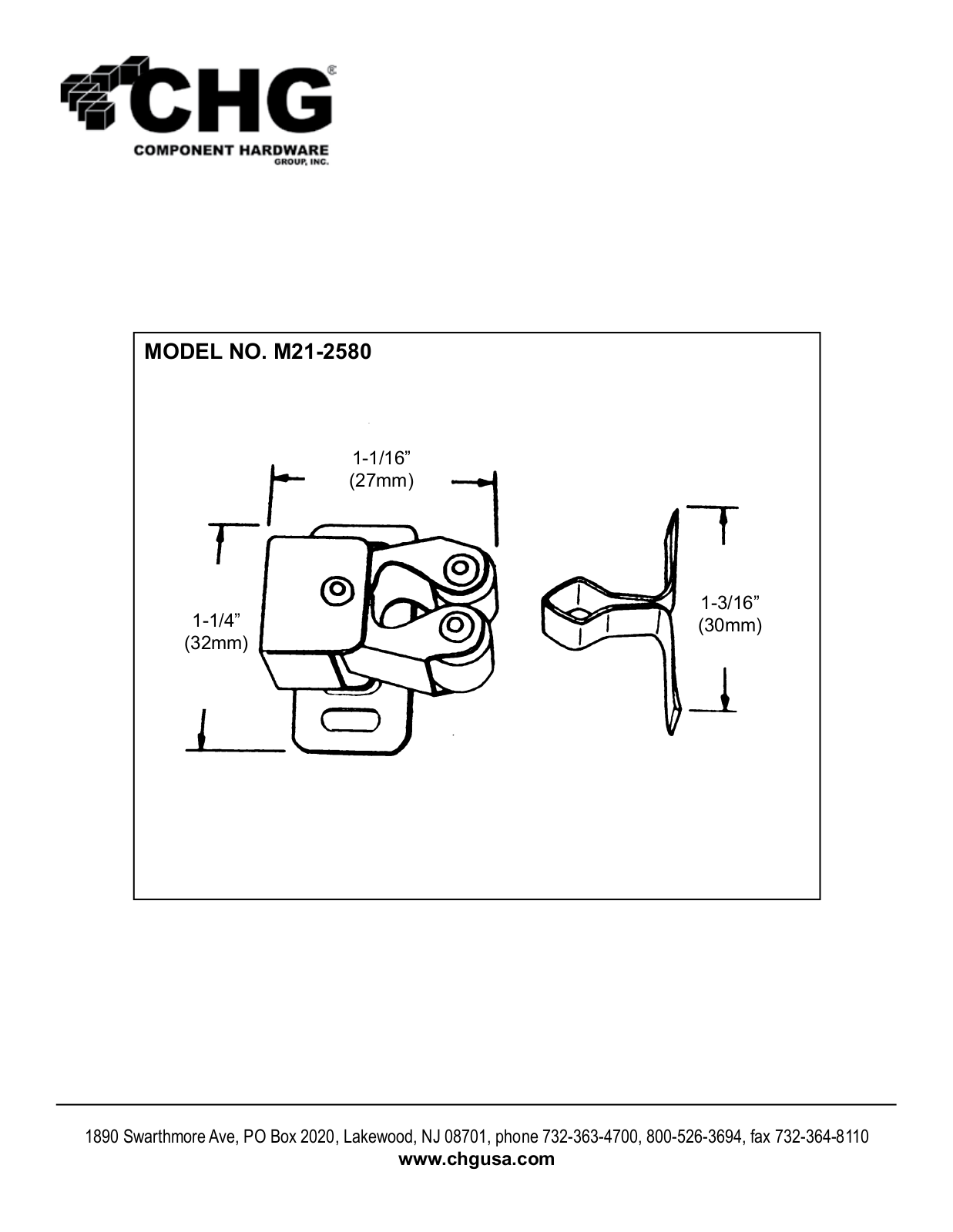 Component Hardware M21-2580 User Manual