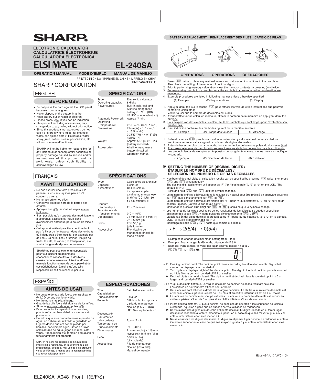 Sharp EL-240SA User Manual