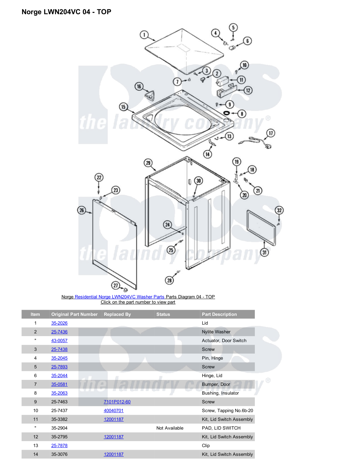 Norge LWN204VC Parts Diagram