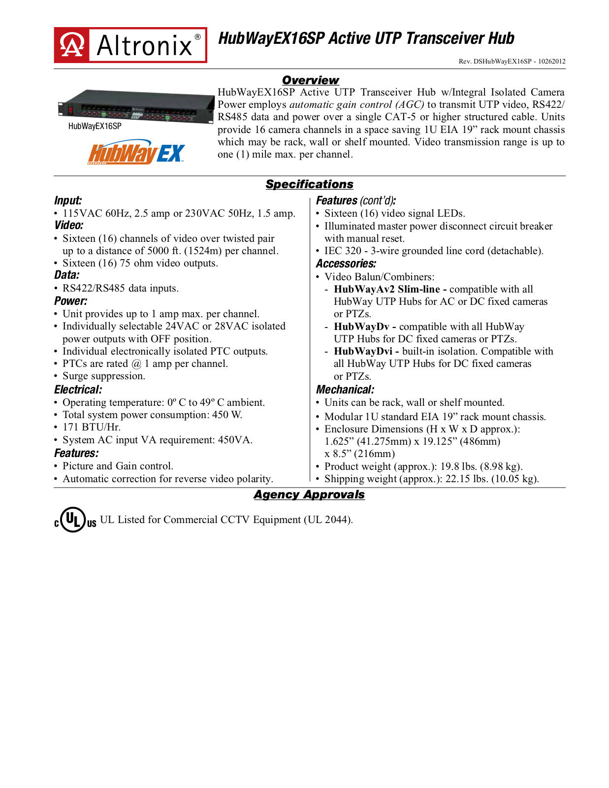 Altronix HubWay EX16SP Data Sheet