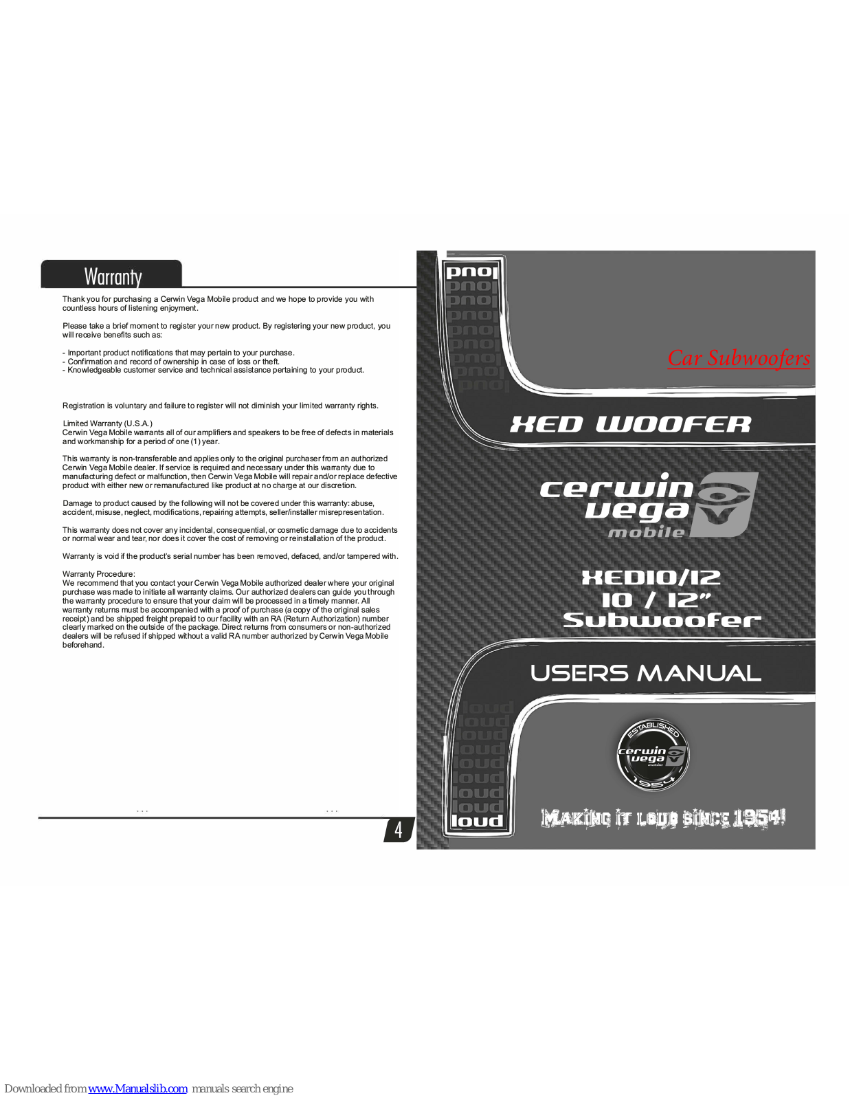 Cerwin-Vega XED10, XED12 User Manual