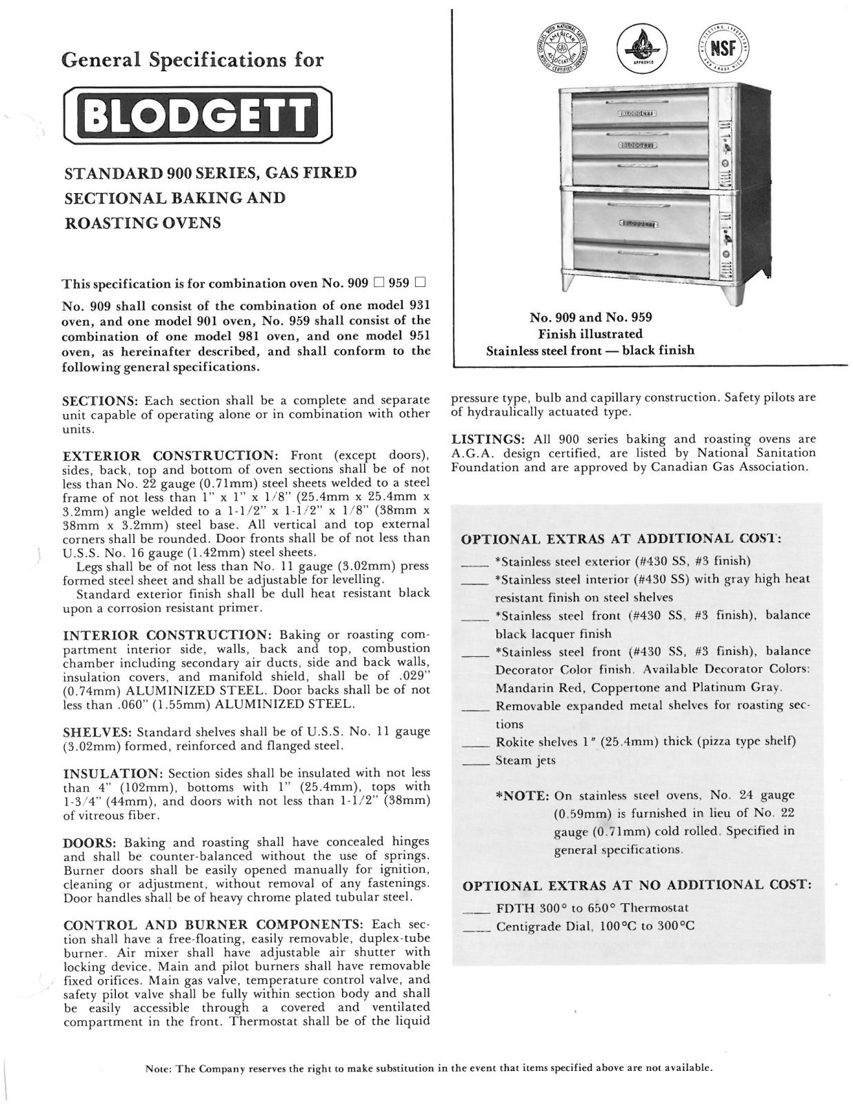 Blodgett 959 User Manual