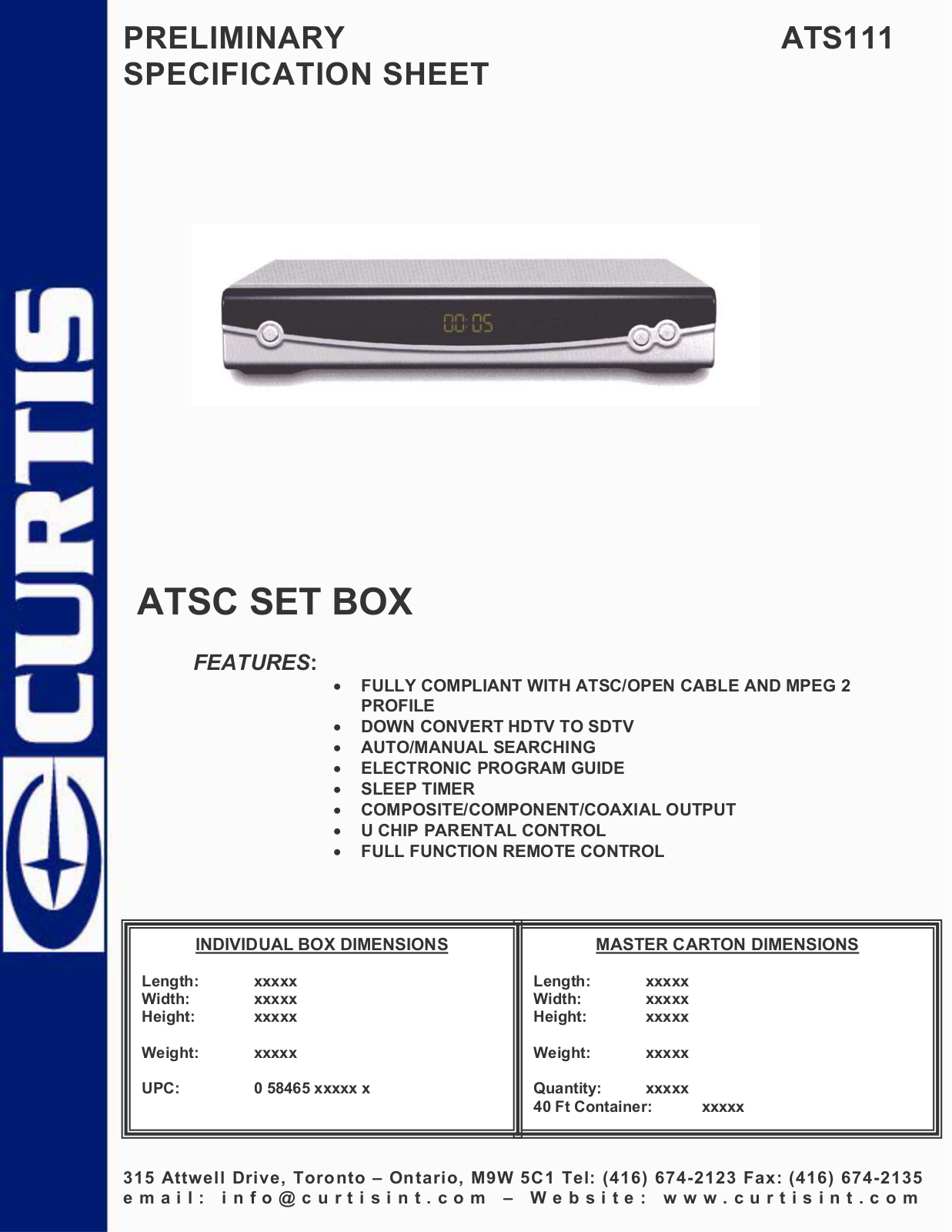 Curtis ATS111 User Manual