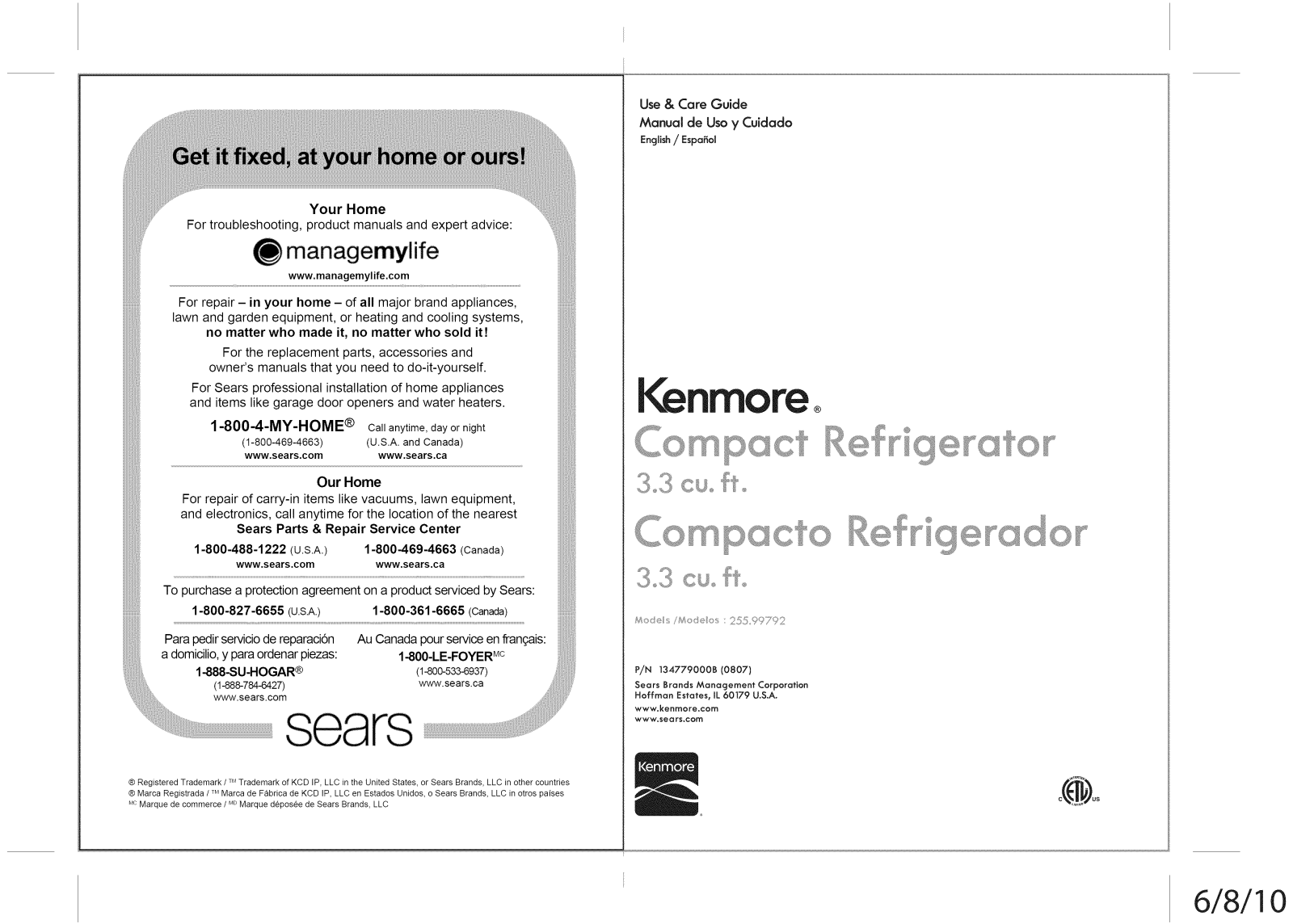 Kenmore 25599792 Owner’s Manual