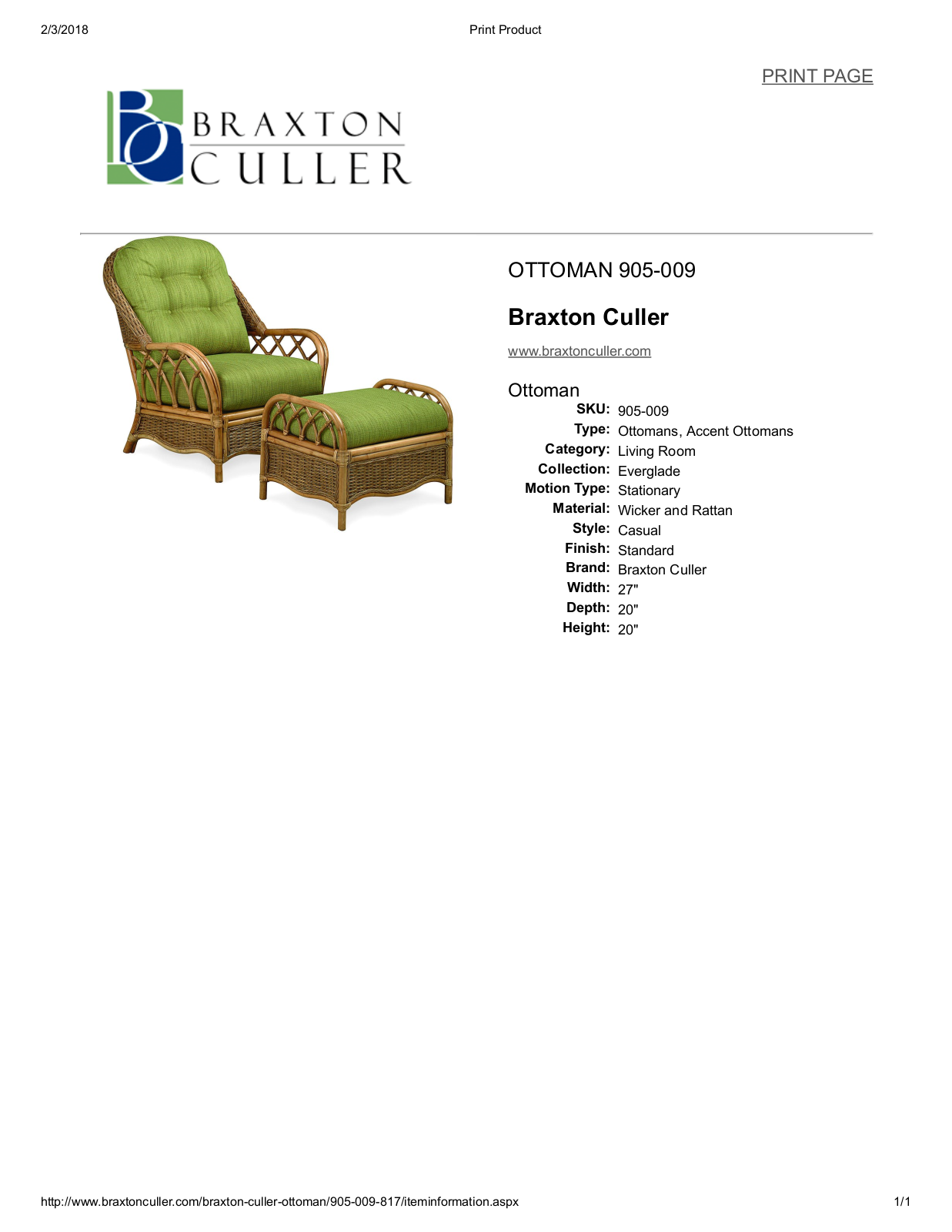 Braxton Culler BXCL1725 Specifications - ManualMachine.com
