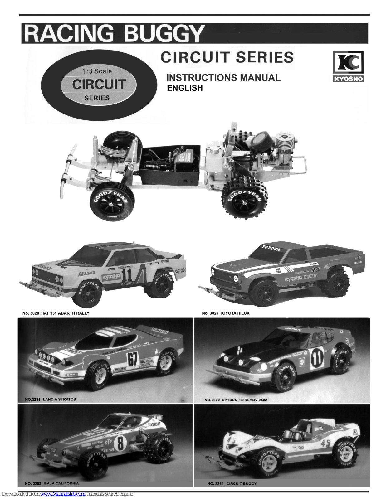 Kyosho Fiat 131 Abarth rally 3028, Lancia Stratos 2281, Toyota Hilux 3027, Baja California 2283, Circuit Buggy 2284 Instruction Manual