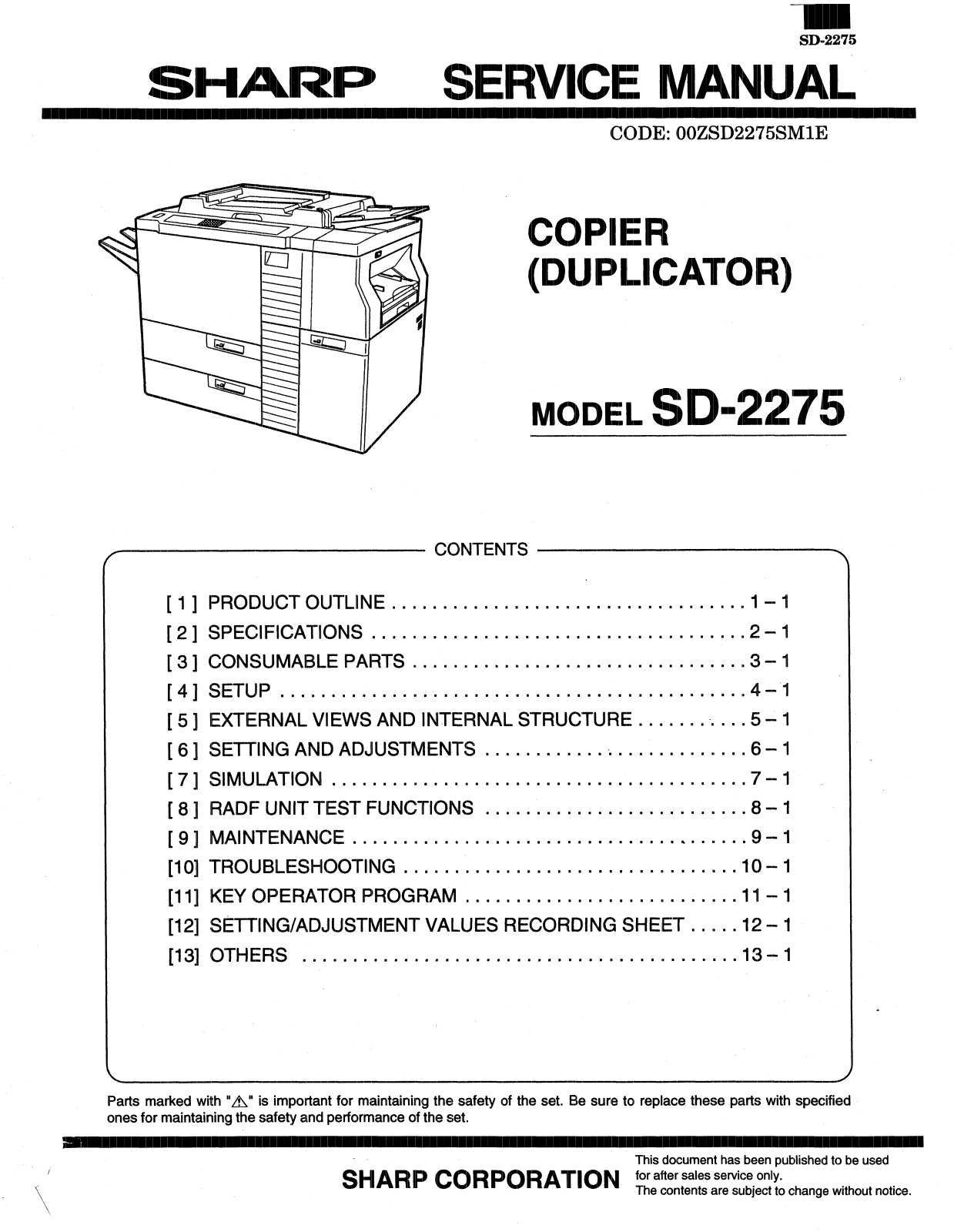 SHARP SD2275 Service Manual