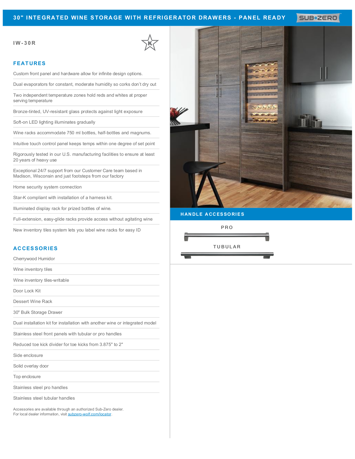 Sub-Zero IW30RLH, IW30RRH Specification Sheet