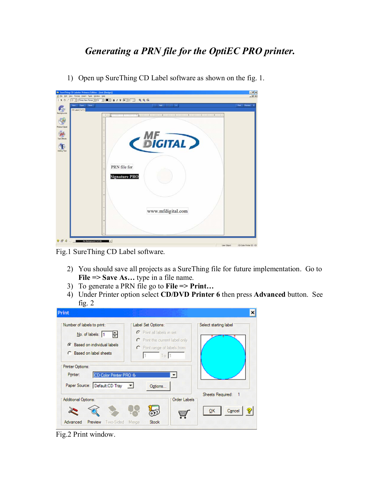 MF Digital OptiEC Pro Test PRN File User Manual