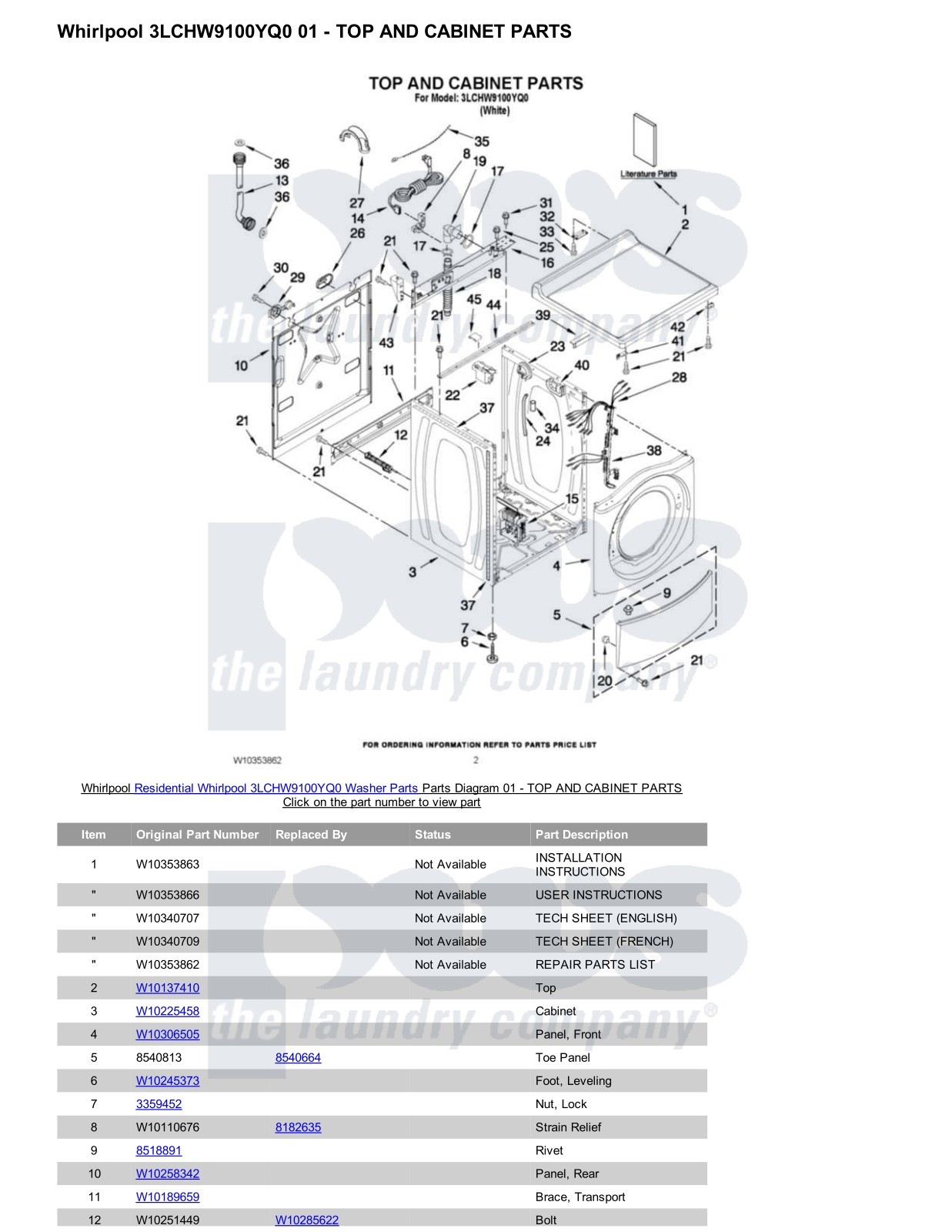 Whirlpool 3LCHW9100YQ0 Parts Diagram