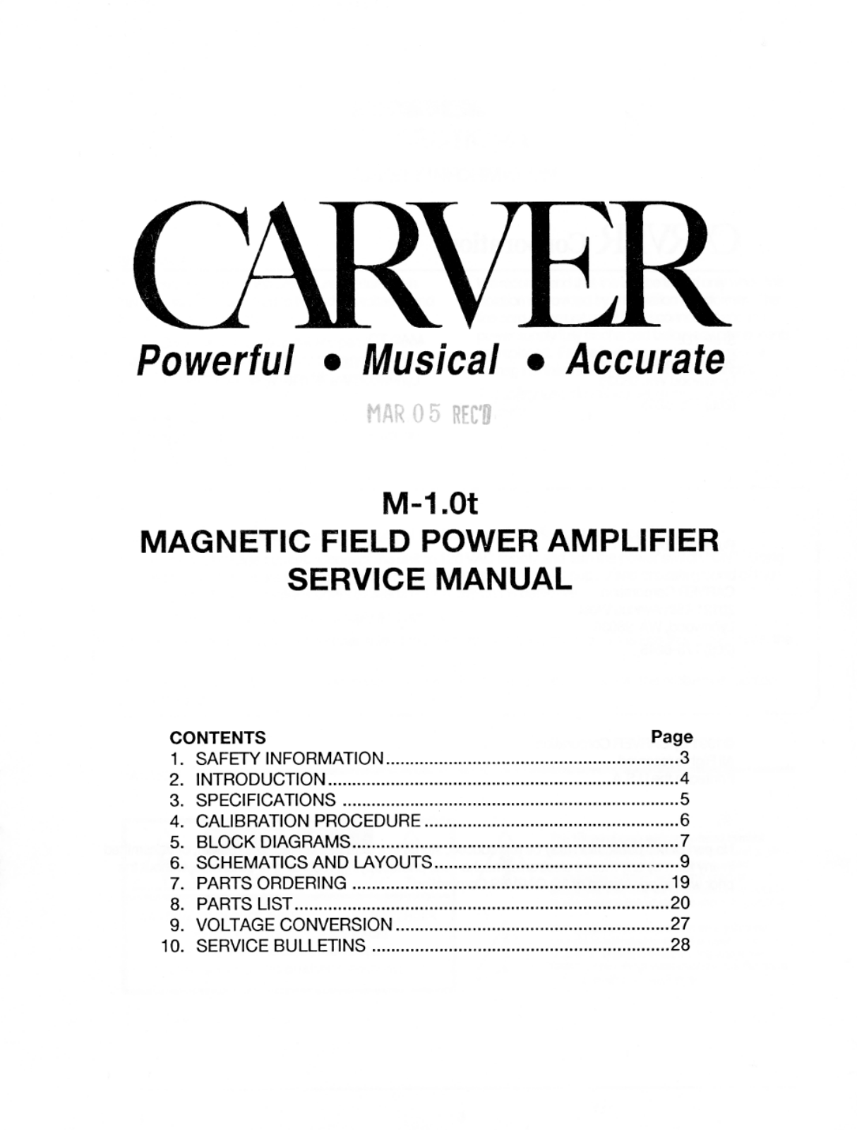 Carver M-1.0-T Service manual