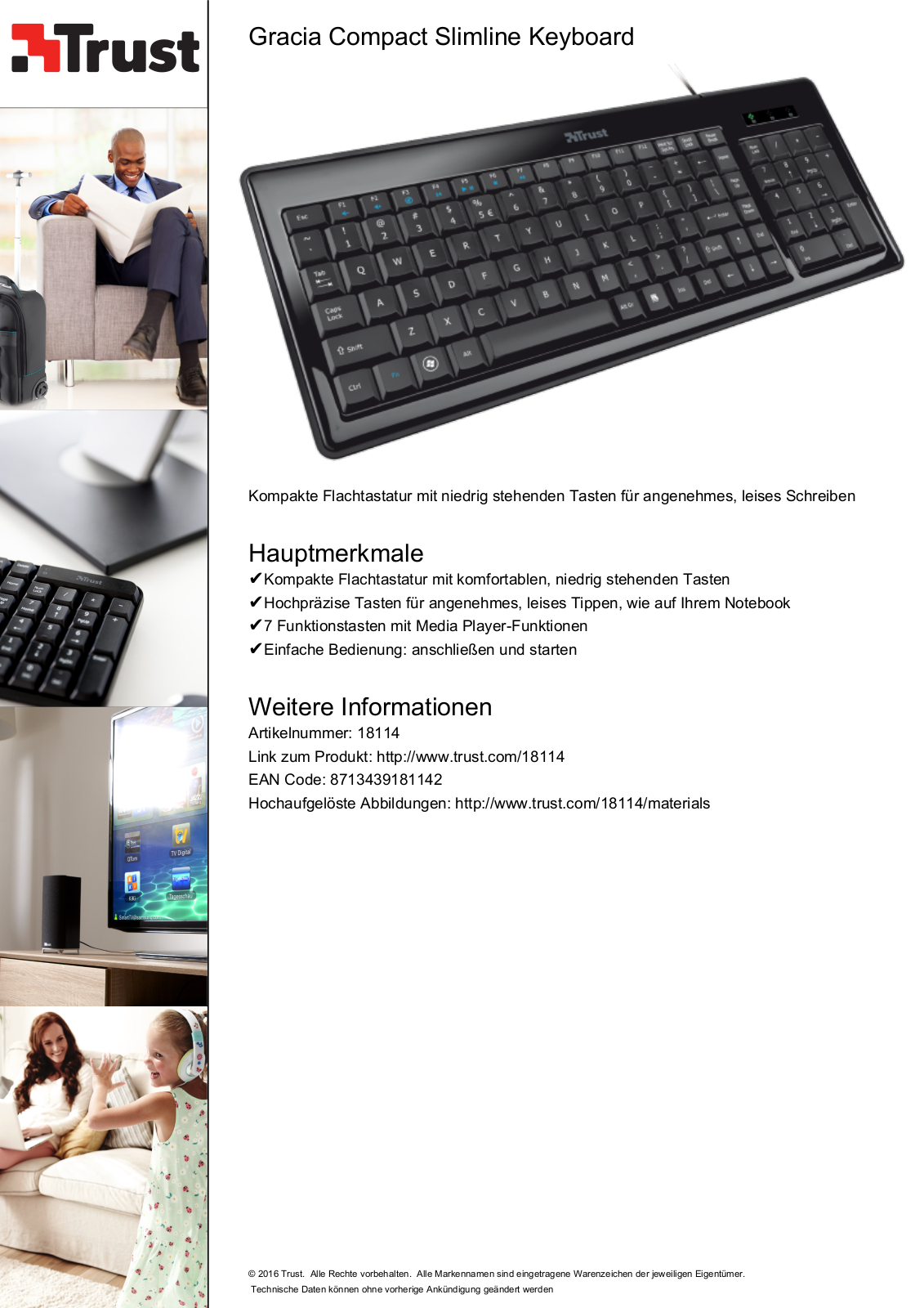 Trust Gracia Compact Slimline Keyboard User Manual