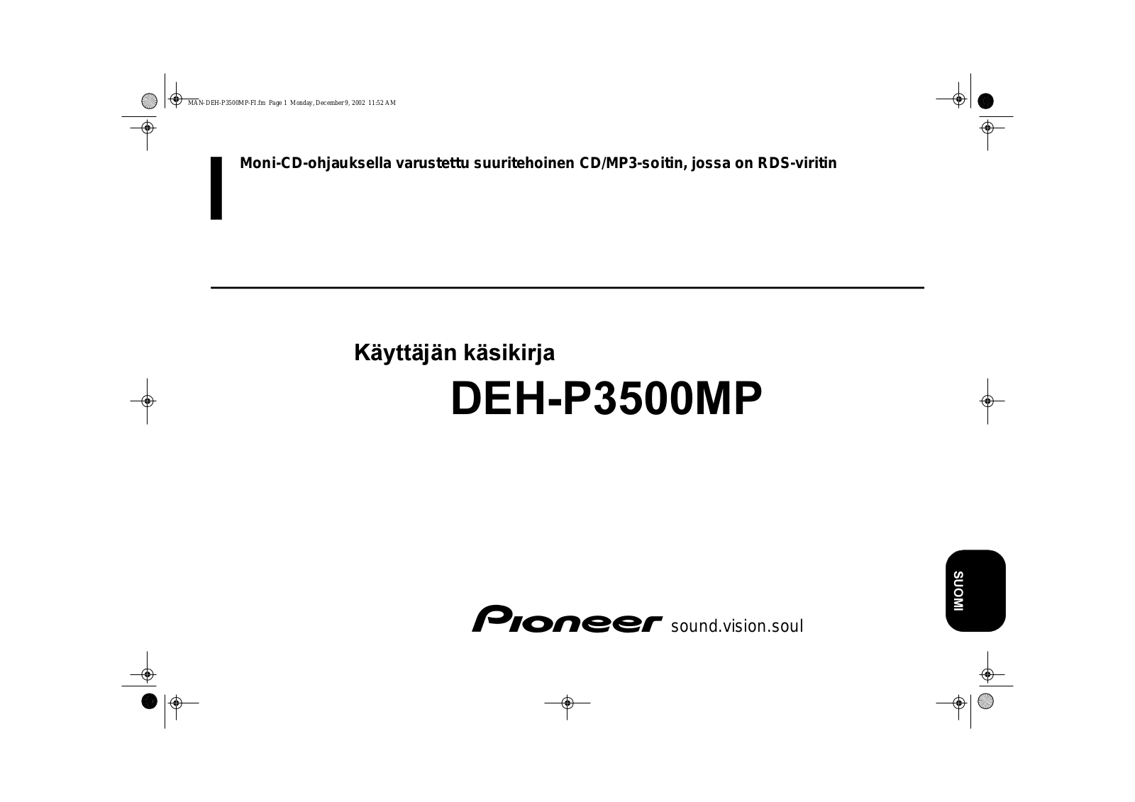 Pioneer DEH-P3500MP User manual