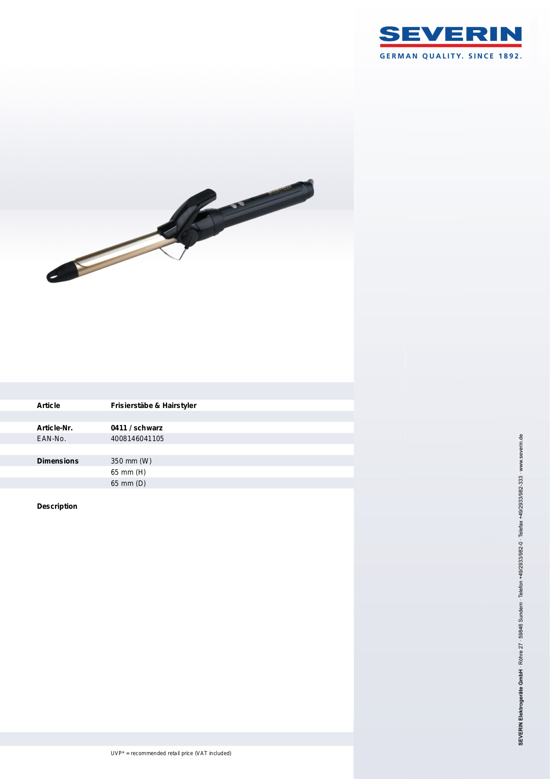 Severin CURLING IRON 0411 User Manual