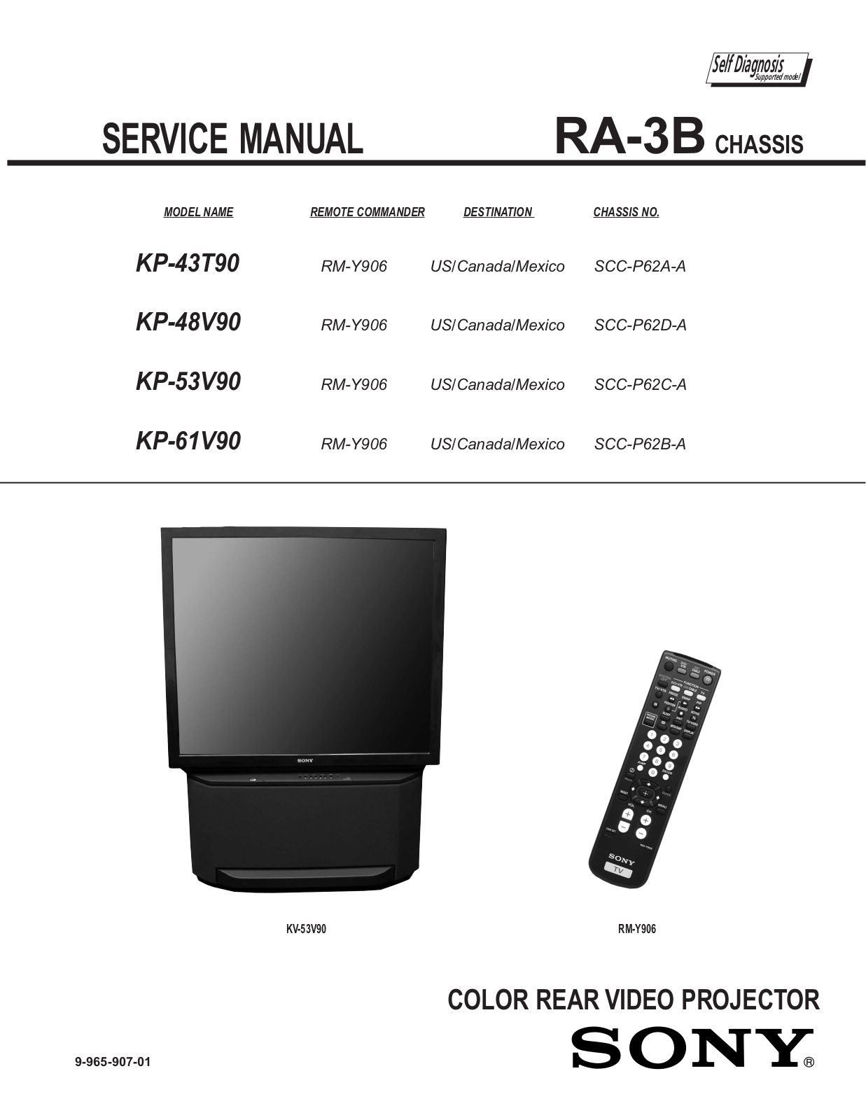 Sony KP-43T90, KP-48V90, KP-53V90, KP-61V90 Service manual