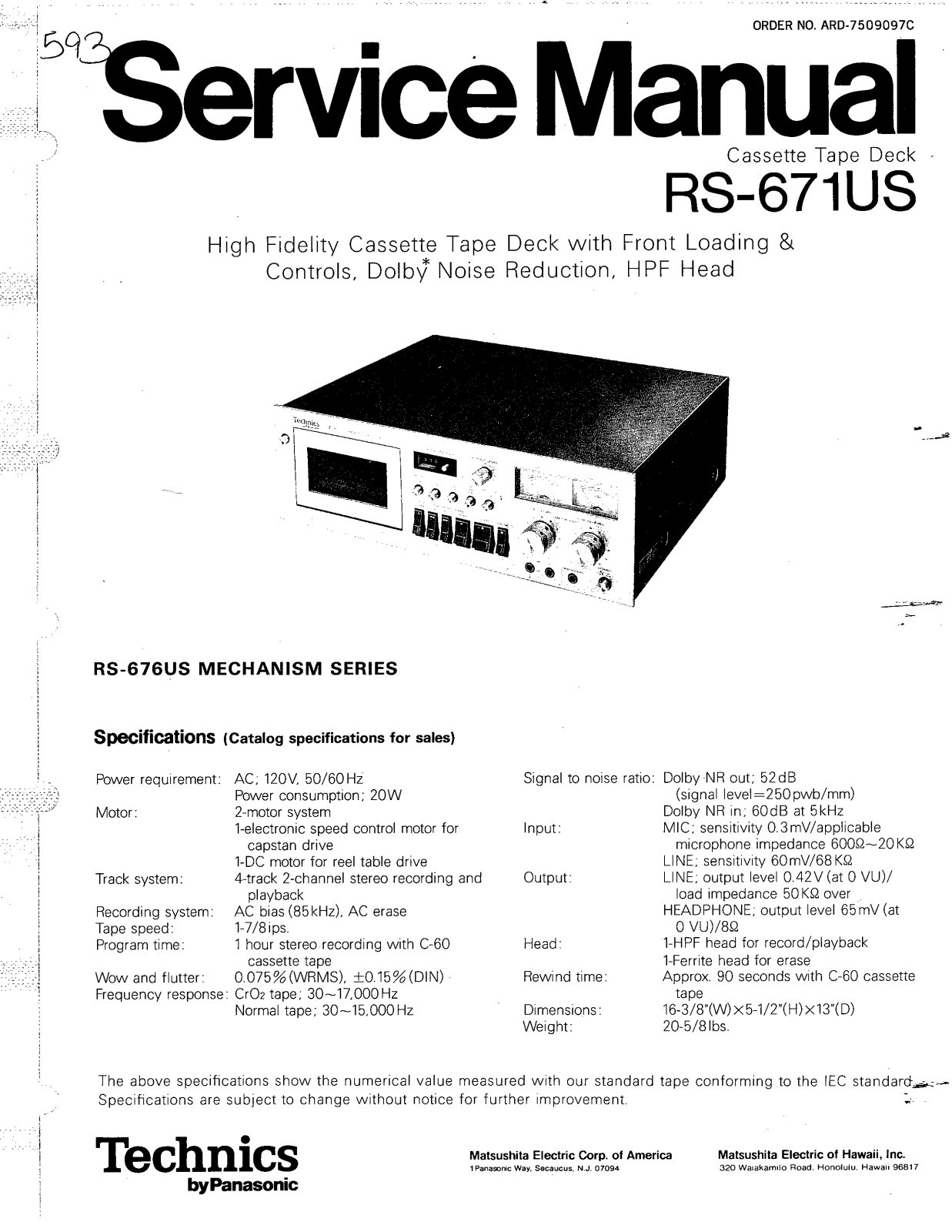 Technics RS-671-US Service manual