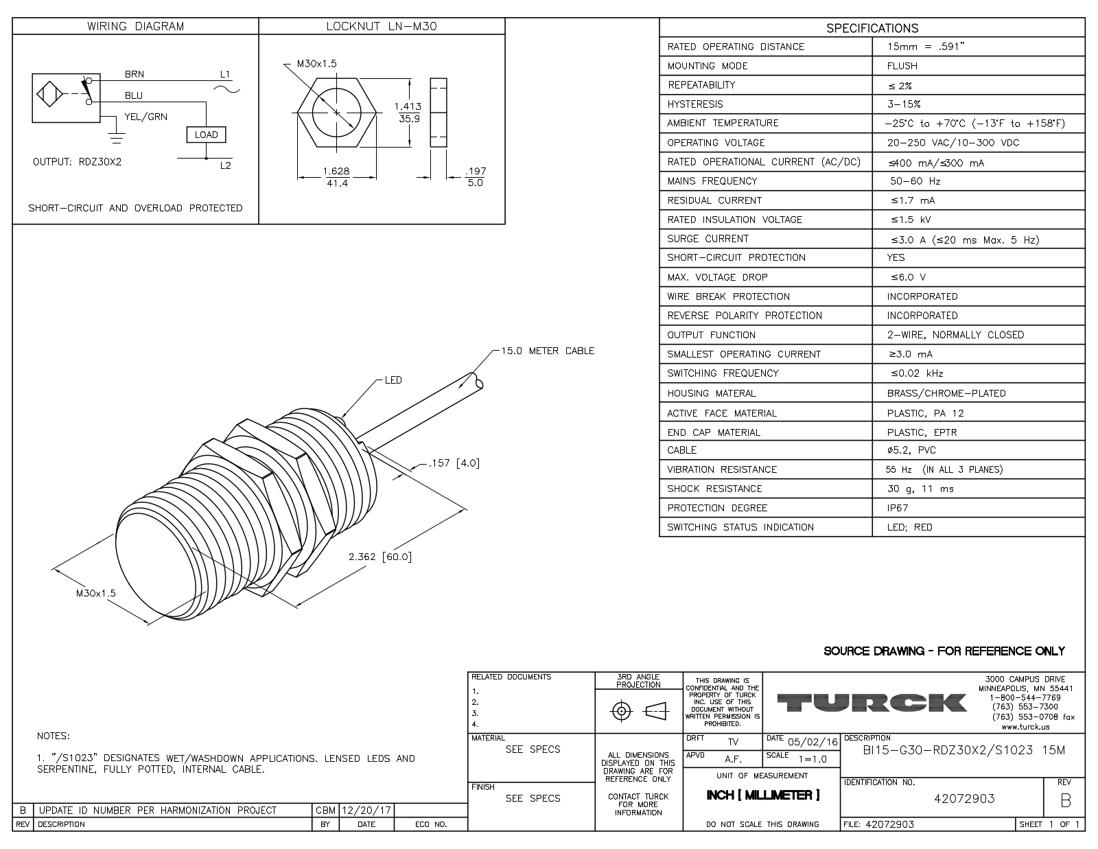 Turck BI15-G30-RDZ30X2/S102315M Data Sheet