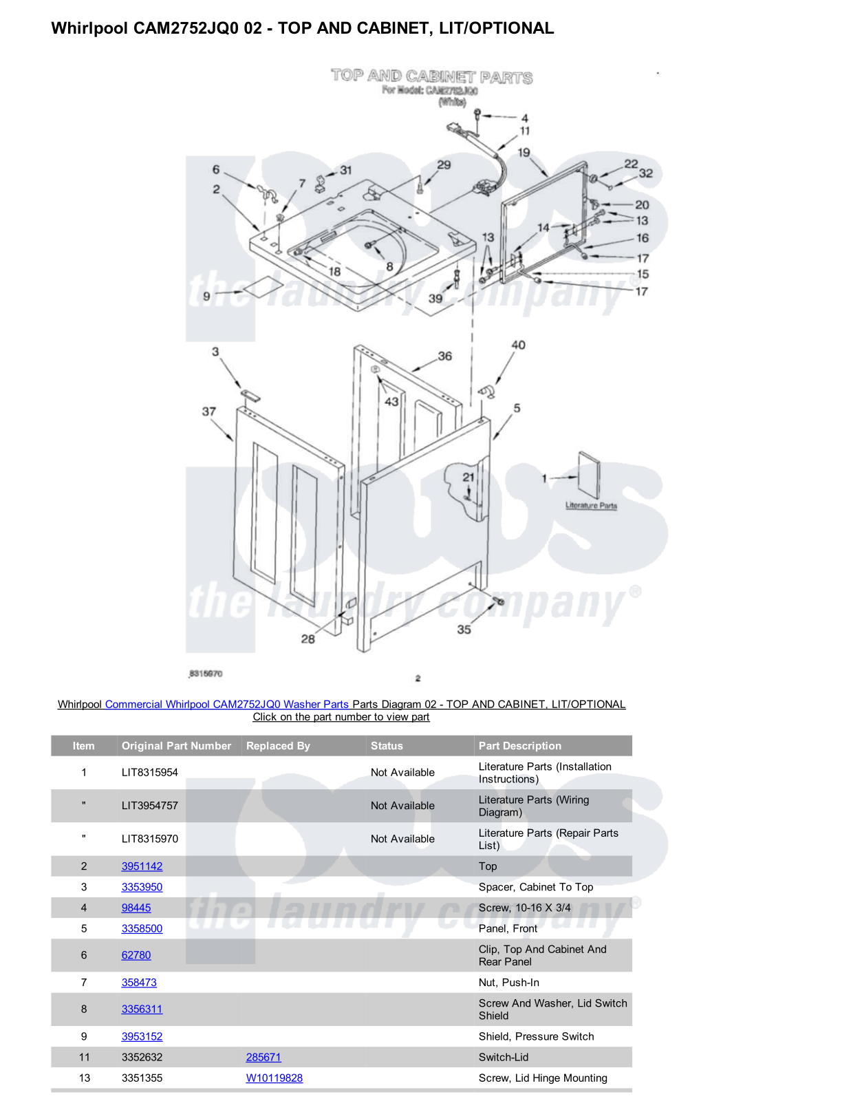 Whirlpool CAM2752JQ0 Parts Diagram