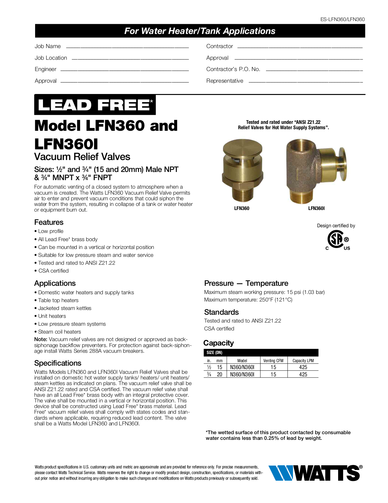 Watts LFN360I User Manual