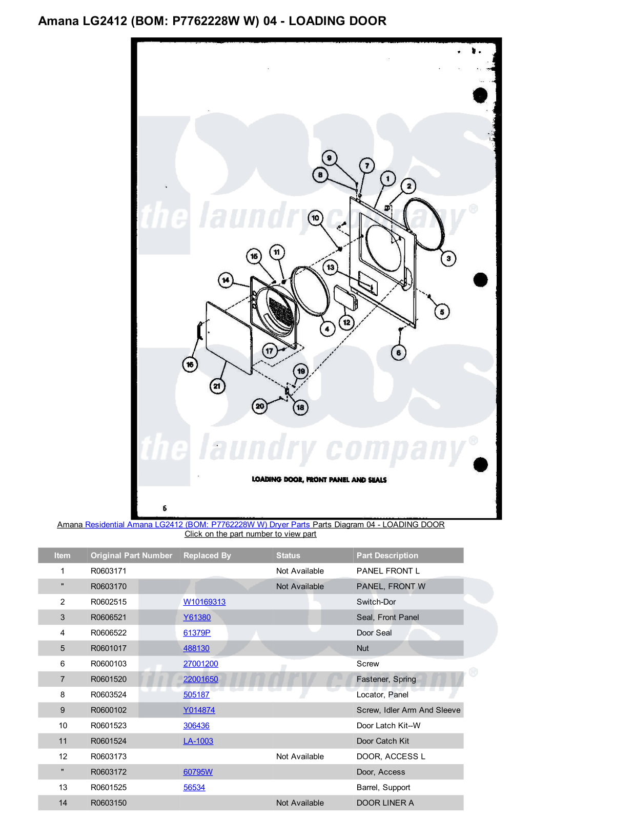 Amana LG2412 Parts Diagram