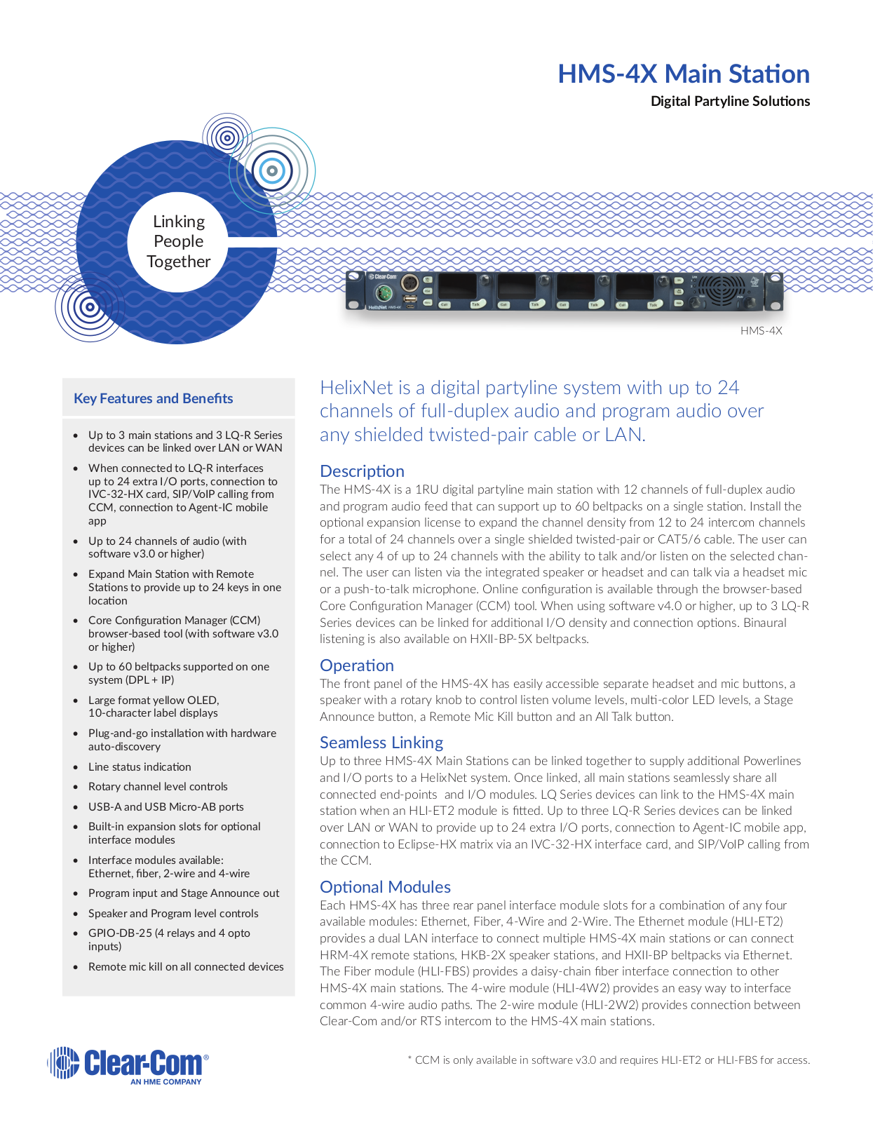 Clear-Com HMS-4X Datasheet