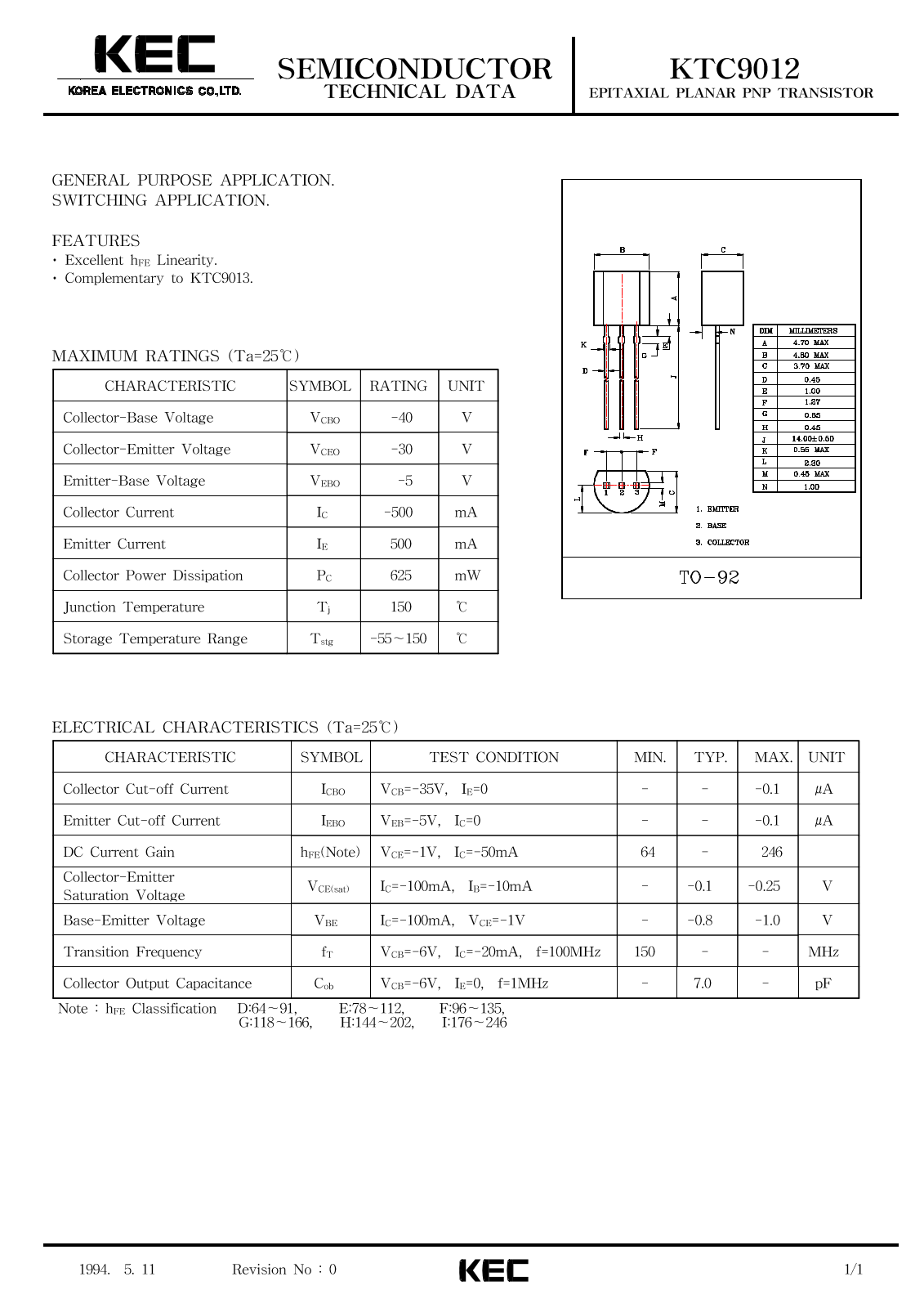 KEC KTC9012 Datasheet