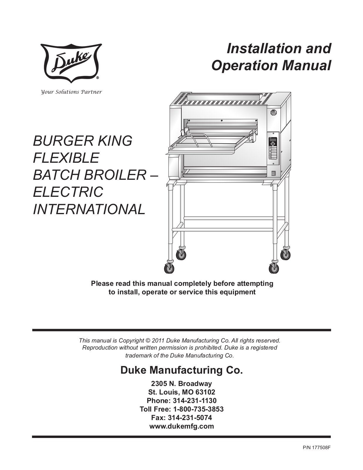 Duke FBB-EC-220CE Installation Manual