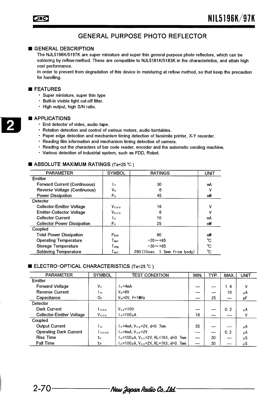 JRC NJL5197K-F20, NJL5197K-F10, NJL5196K-F25, NJL5196K-F20, NJL5196K-F10 Datasheet