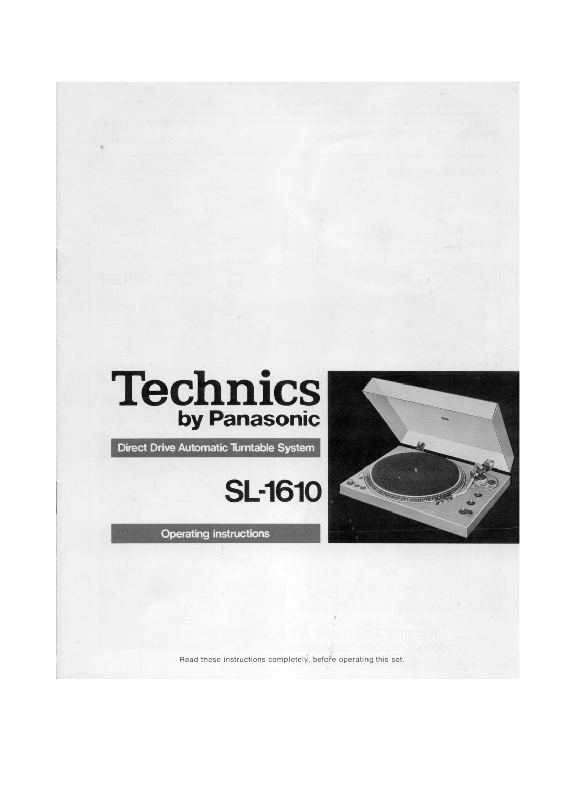 Technics SL-1610 Owners Manual