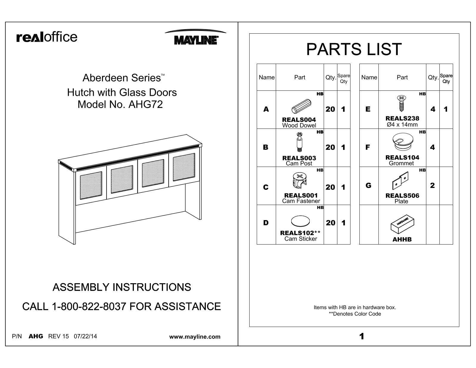 Mayline AWG72LGS, AWG72LMA, AWG72LDC, AWG72LCR Assembly Guide - ManualMachine.com