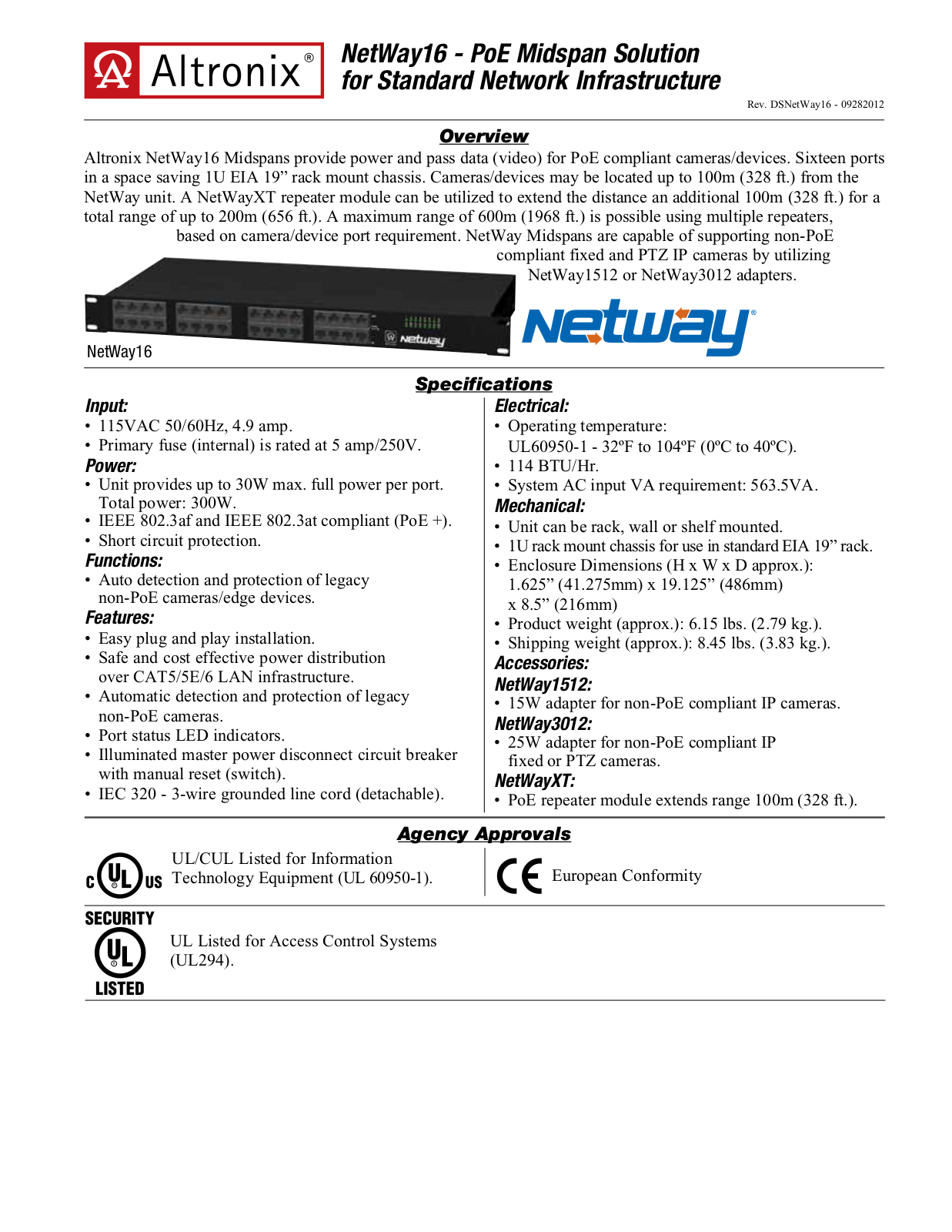 Altronix NetWay16 Data Sheet