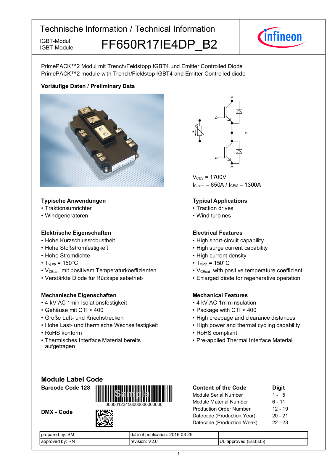 Infineon FF650R17IE4DP_B2 Data Sheet