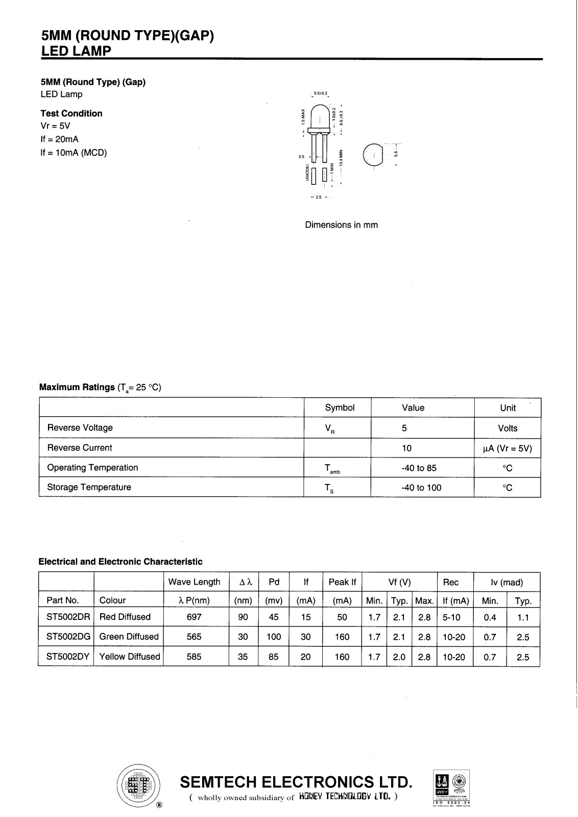 HONEYWELL ST5002DY, ST5002DR, ST5002DG Datasheet