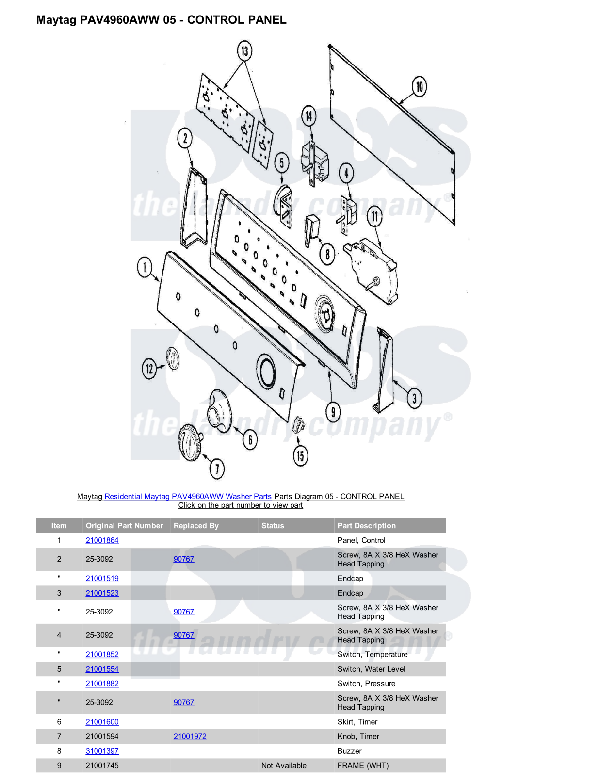 Maytag PAV4960AWW Parts Diagram