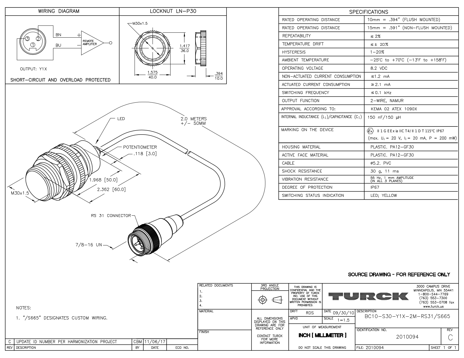 Turck BC10-S30-Y1X-2-RS31/S665 Data Sheet