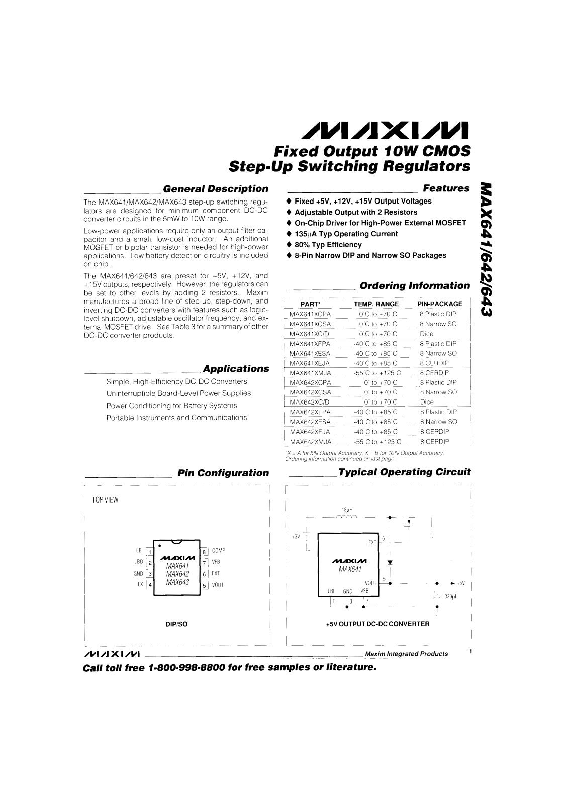 Maxim MAX641BCPA, MAX641AEPA, MAX641AESA, MAX641AMJA, MAX641AC-D Datasheet