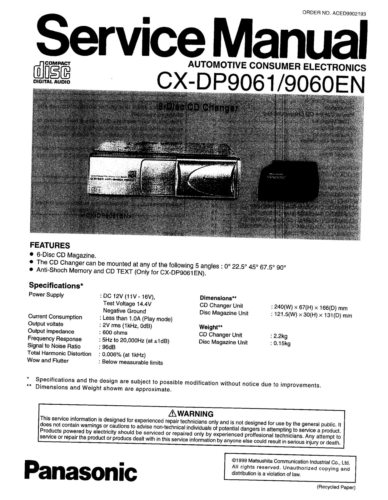 Panasonic CXDP-9060-EN, CXDP-9061-EN Service manual