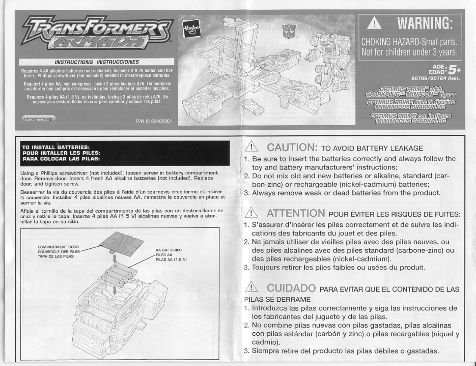 HASBRO OPTIMUS PRIME w/SPARKPLUG MINI-CON figure User Manual