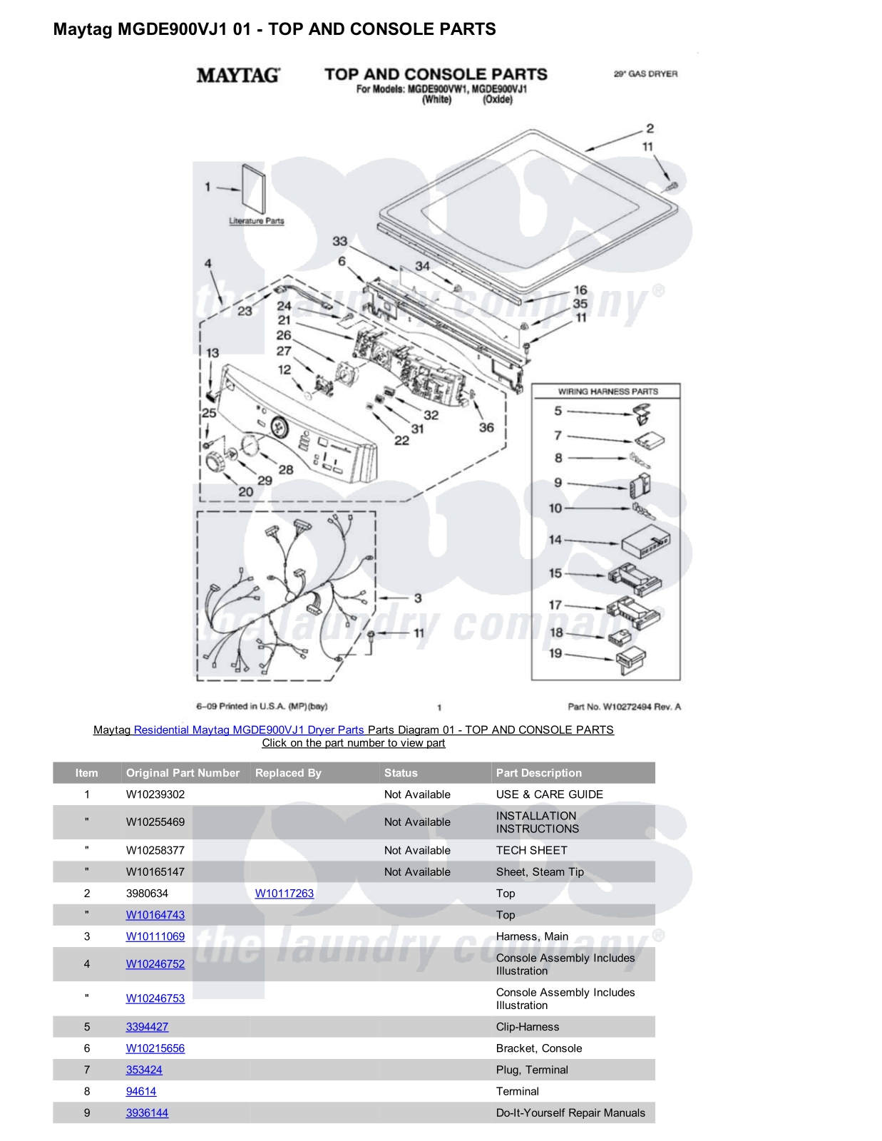 Maytag MGDE900VJ1 Parts Diagram